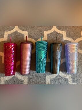 Starbucks Pink, Teal, Purple and Black Iridescent Studded Tumbler Set